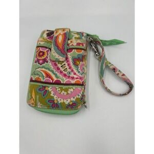 Vera Bradley Limes Up Paisley Quilted Cotton Wristlet Wallet Zip Around Pouch